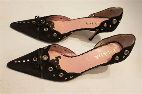 prada suede black heels